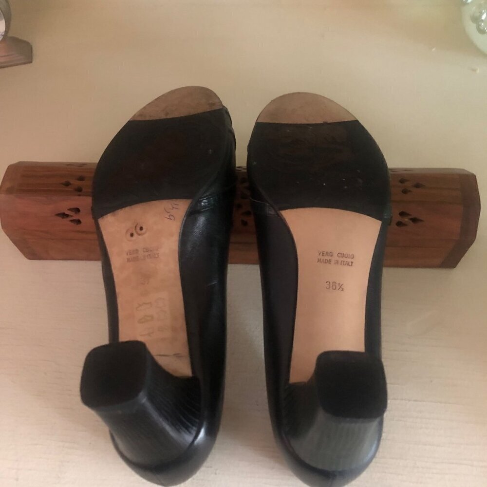 Women's Taryn Rose Black Leather Open Toe Vero Cuoio Italy Size 5 1/2 - Picture 12 of 14
